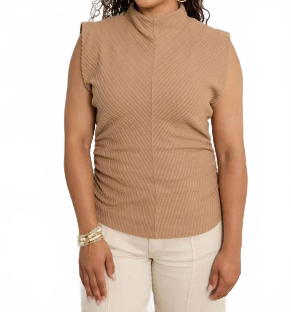 NEW MAC & ME funnel neck side ruched top in beige
